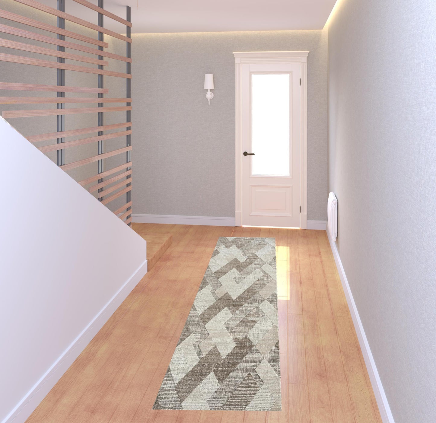 2' X 8' Gray Geometric Runner Rug