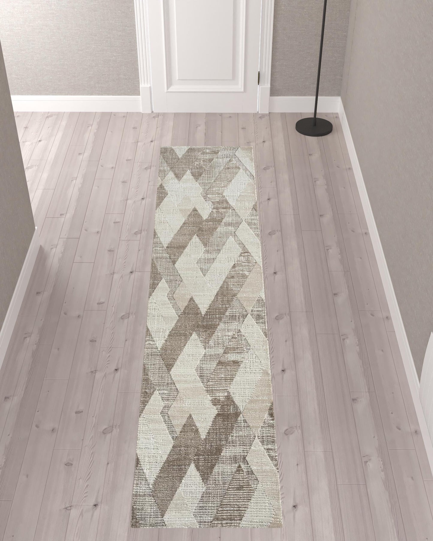 2' X 8' Gray Geometric Runner Rug