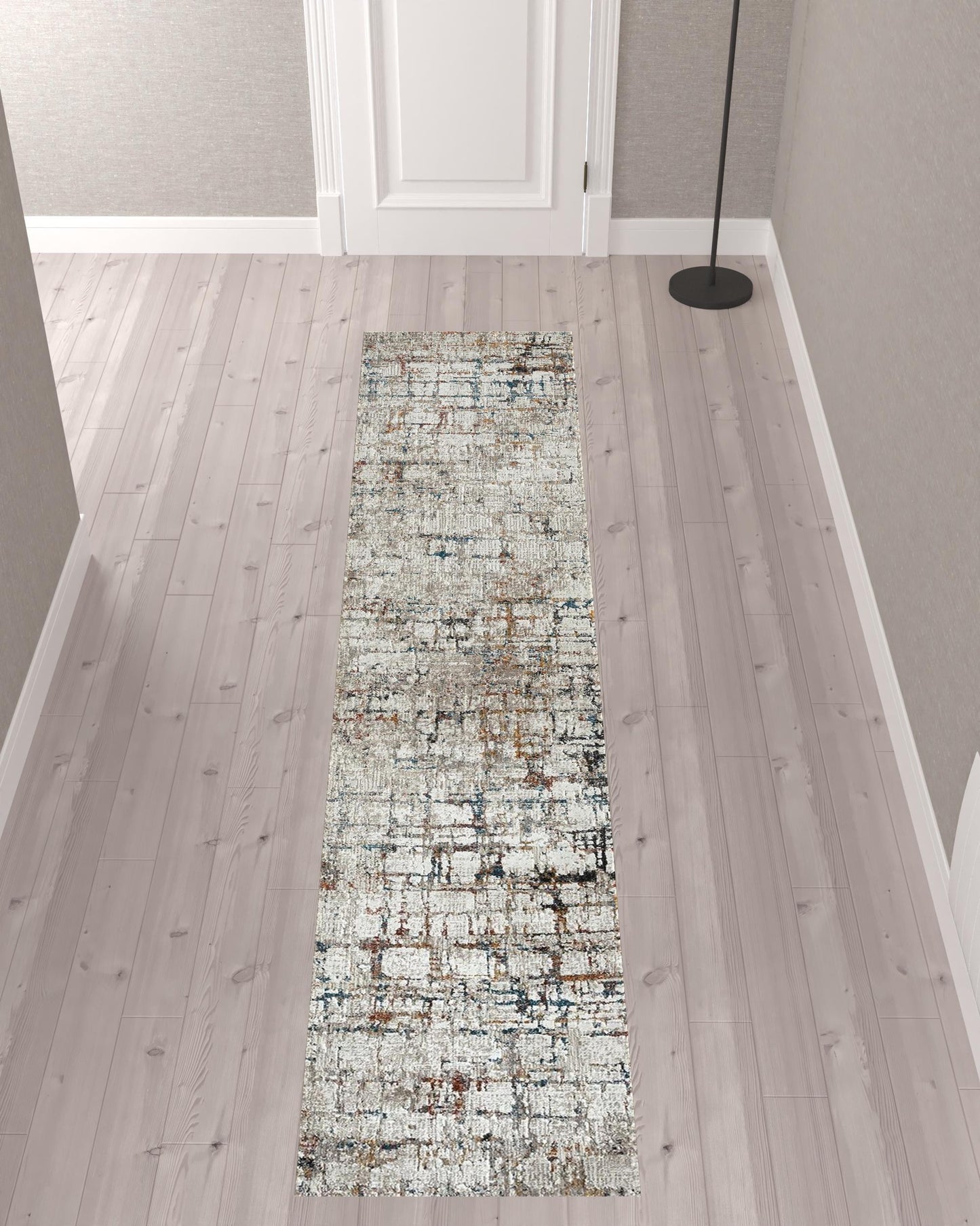 2' X 8' Gray Abstract Distressed Runner Rug