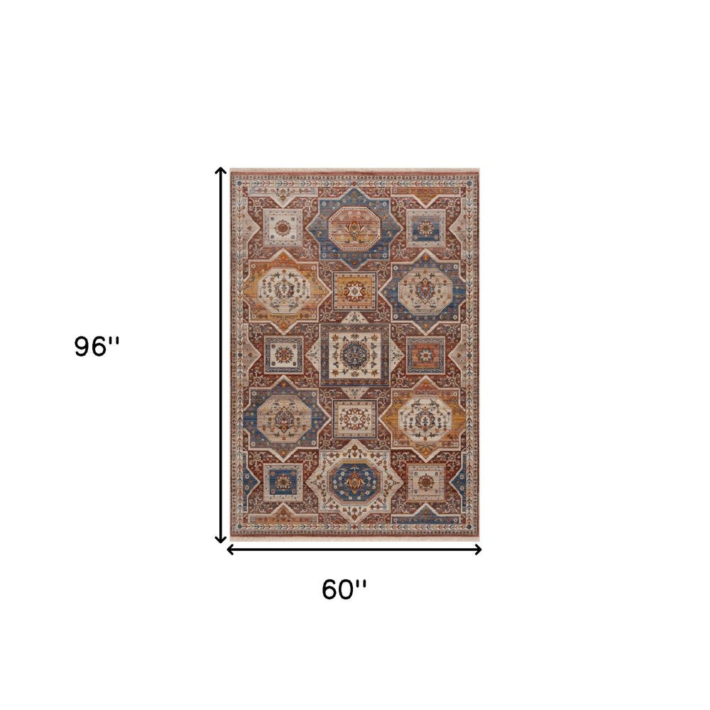 5' X 8' Red Southwestern Area Rug