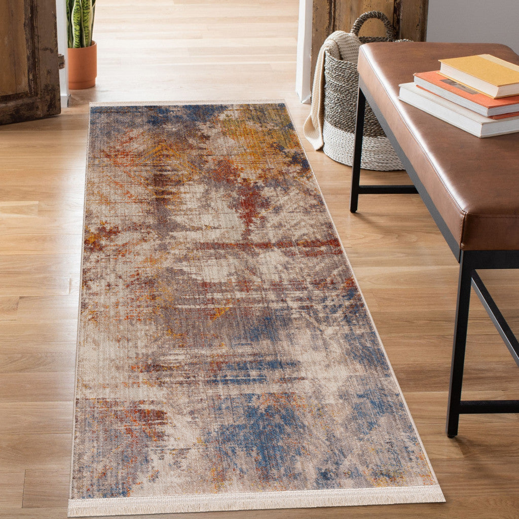 2' X 6' Gray Abstract Distressed Runner Rug