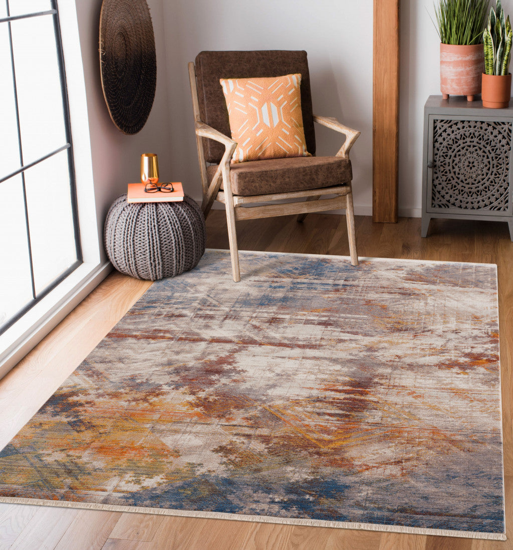 2' X 6' Gray Abstract Distressed Runner Rug