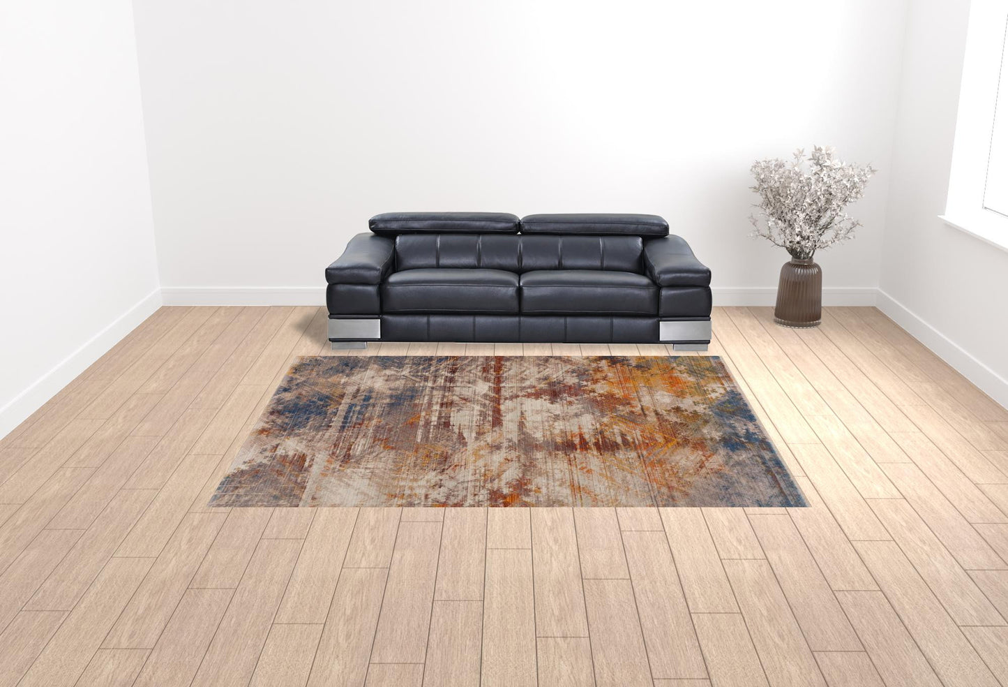 2' X 6' Gray Abstract Distressed Runner Rug
