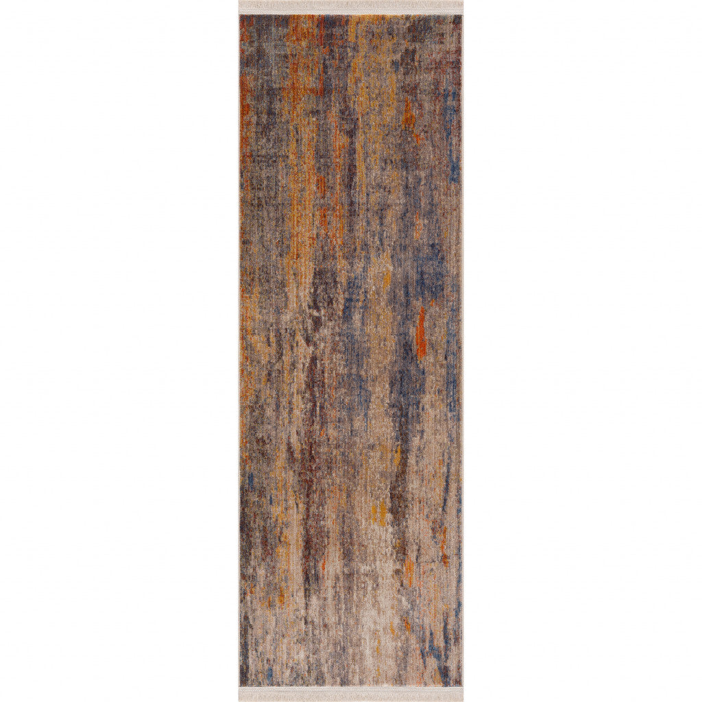 2' X 6' Beige Abstract Distressed Runner Rug