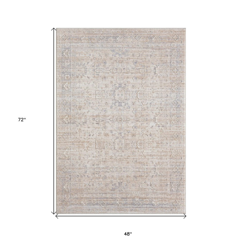 4' X 6' Gray Botanical Area Rug