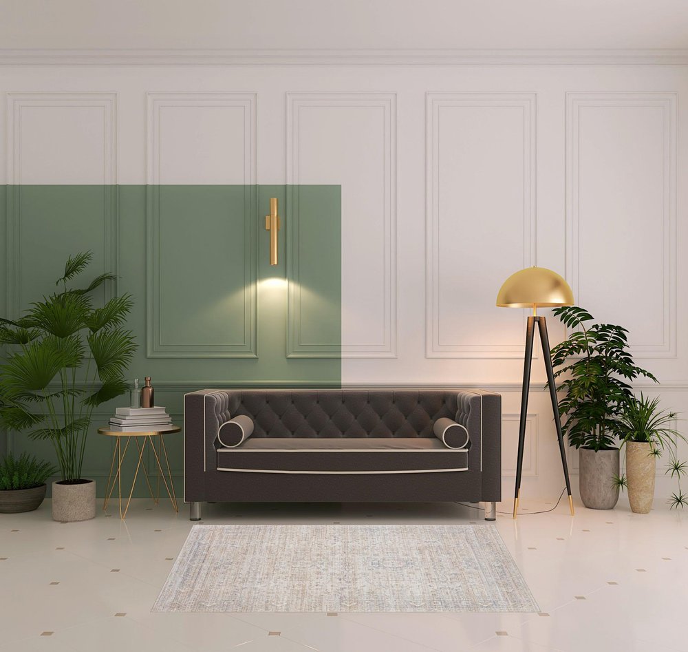 4' X 6' Gray Botanical Area Rug