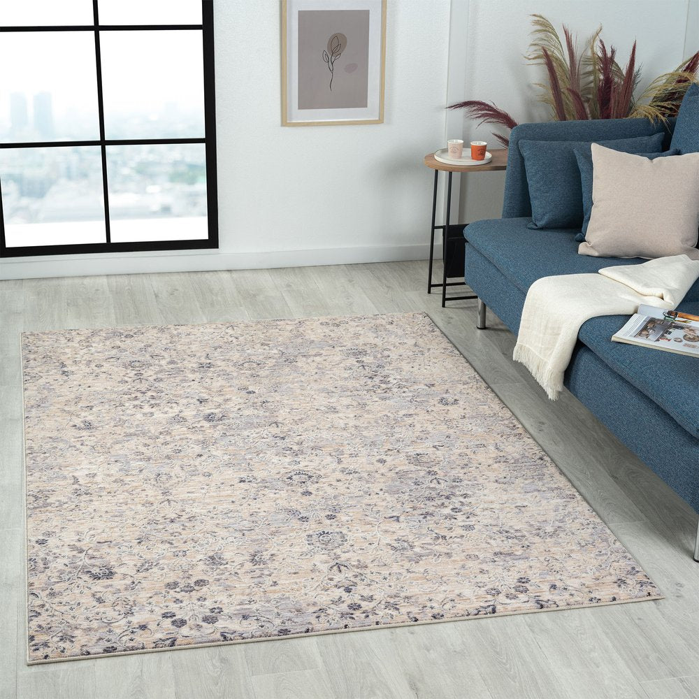 4' X 6' Gray Floral Area Rug