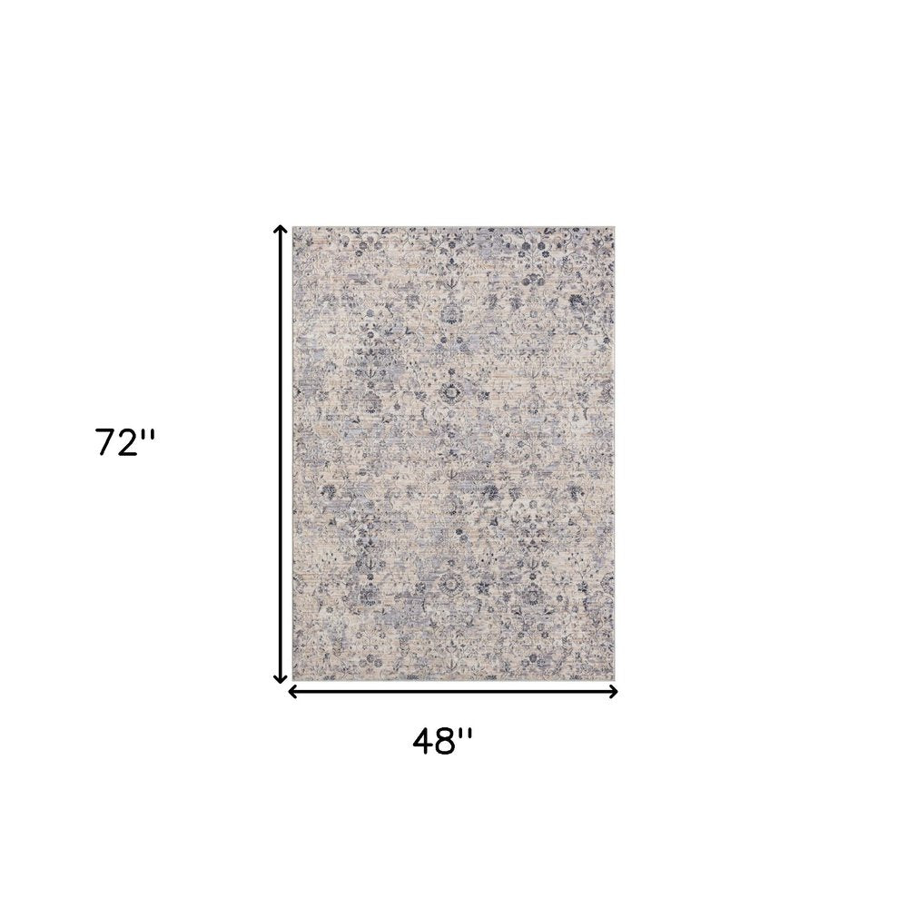 4' X 6' Gray Floral Area Rug