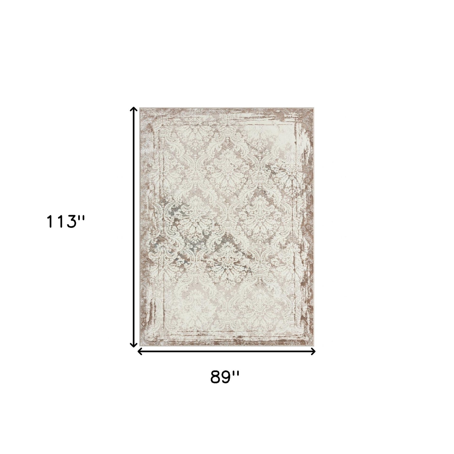 5' X 7' Cream Damask Stain Resistant Area Rug