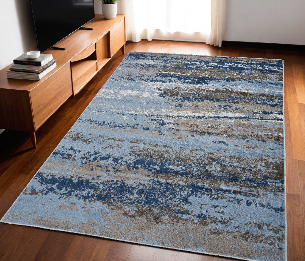 5' X 7' Blue Abstract Area Rug