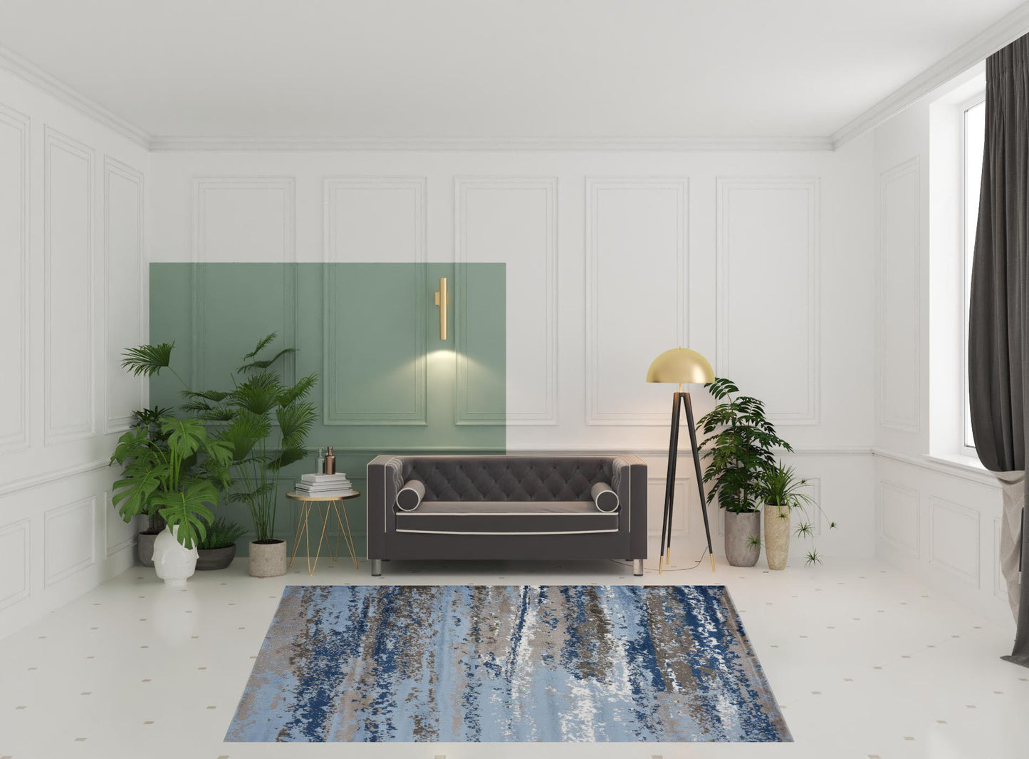 5' X 7' Blue Abstract Area Rug