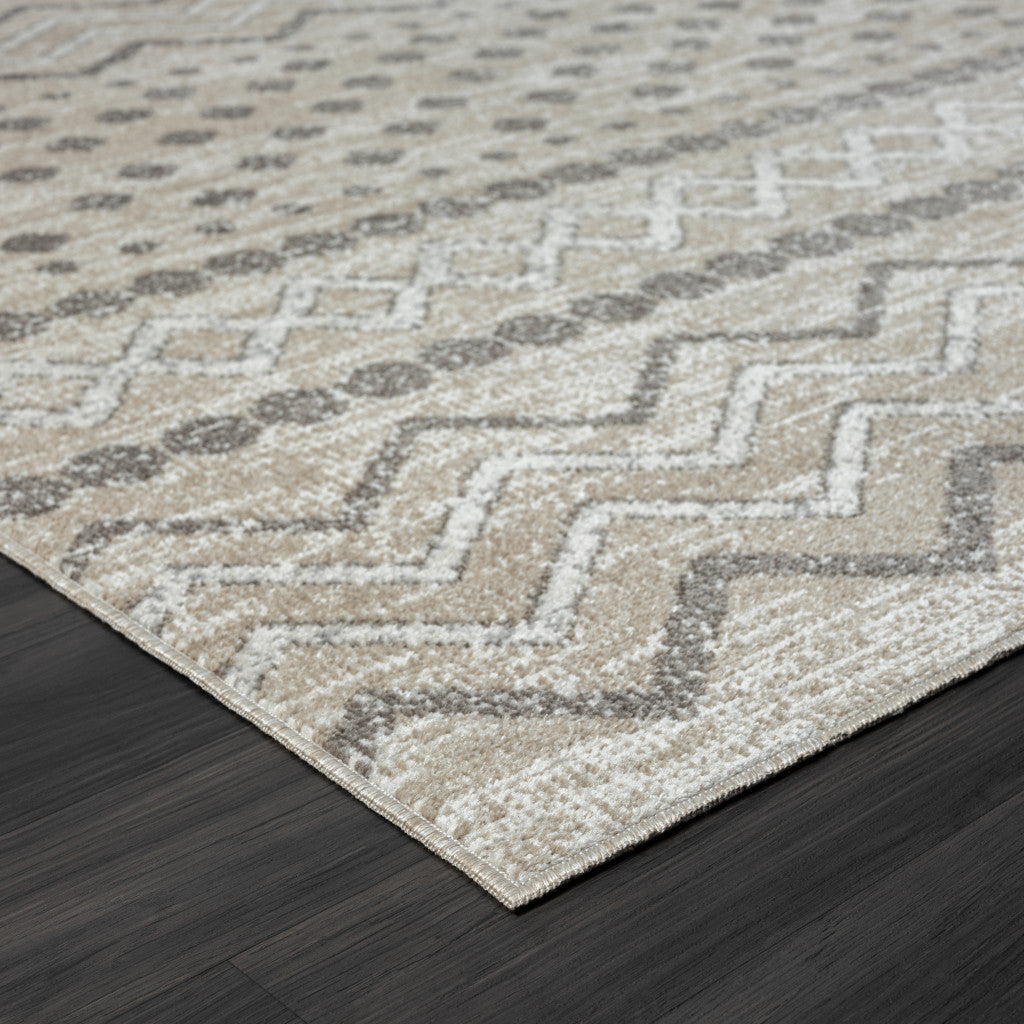 5' X 7' Beige Geometric Washable Area Rug