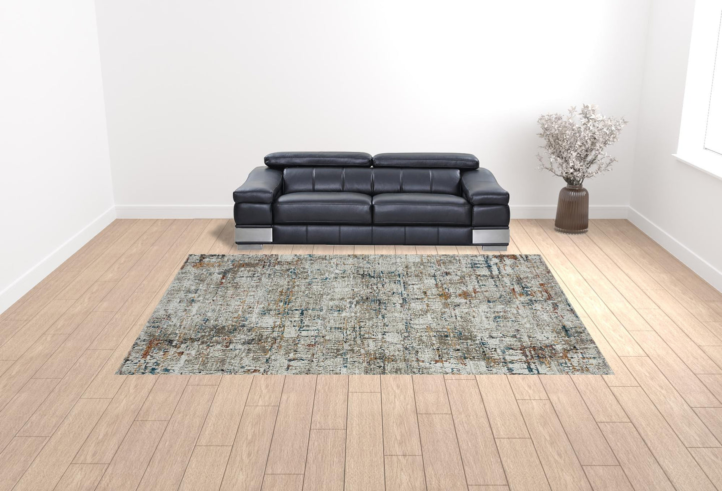 2' X 8' Gray Abstract Distressed Runner Rug