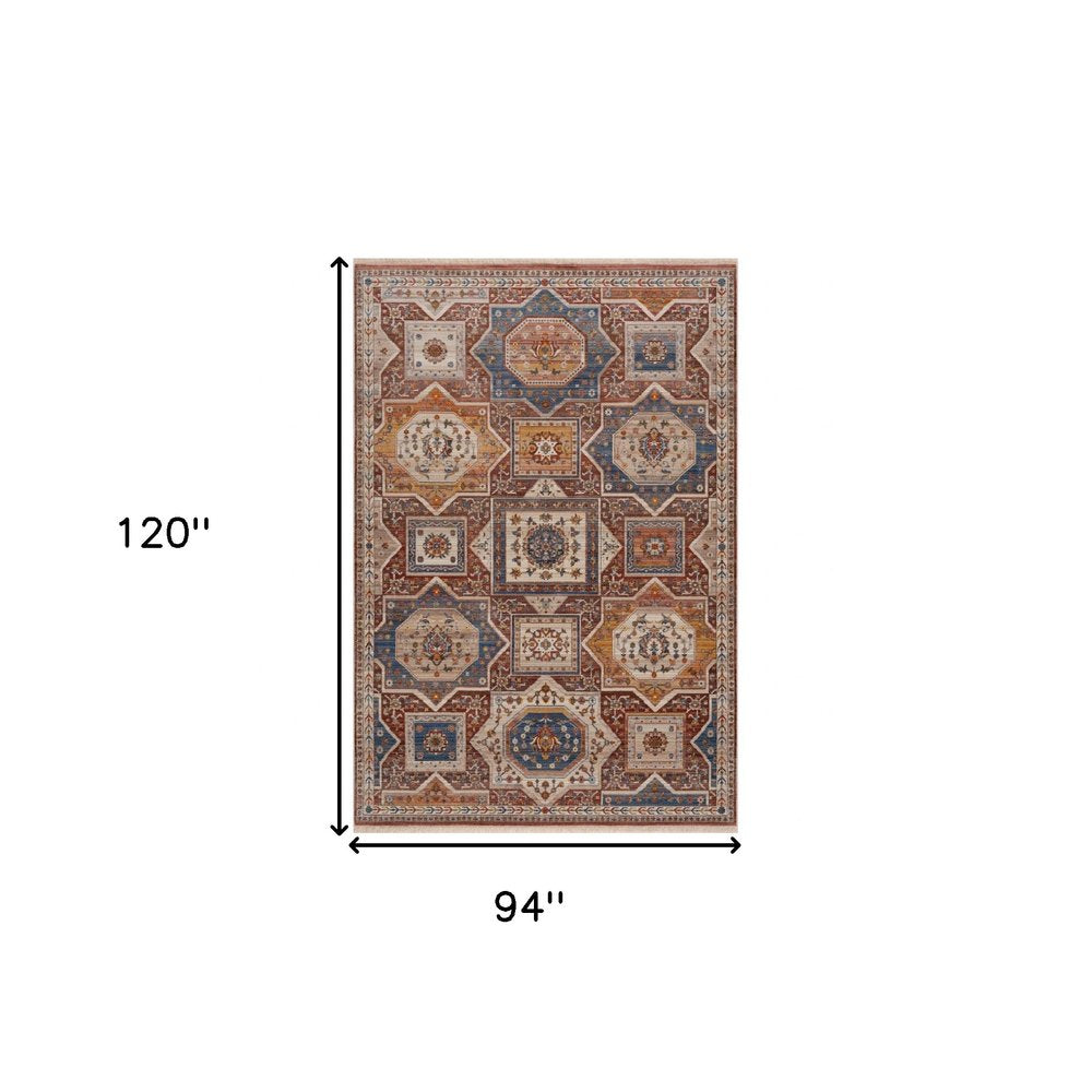 5' X 8' Red Southwestern Area Rug