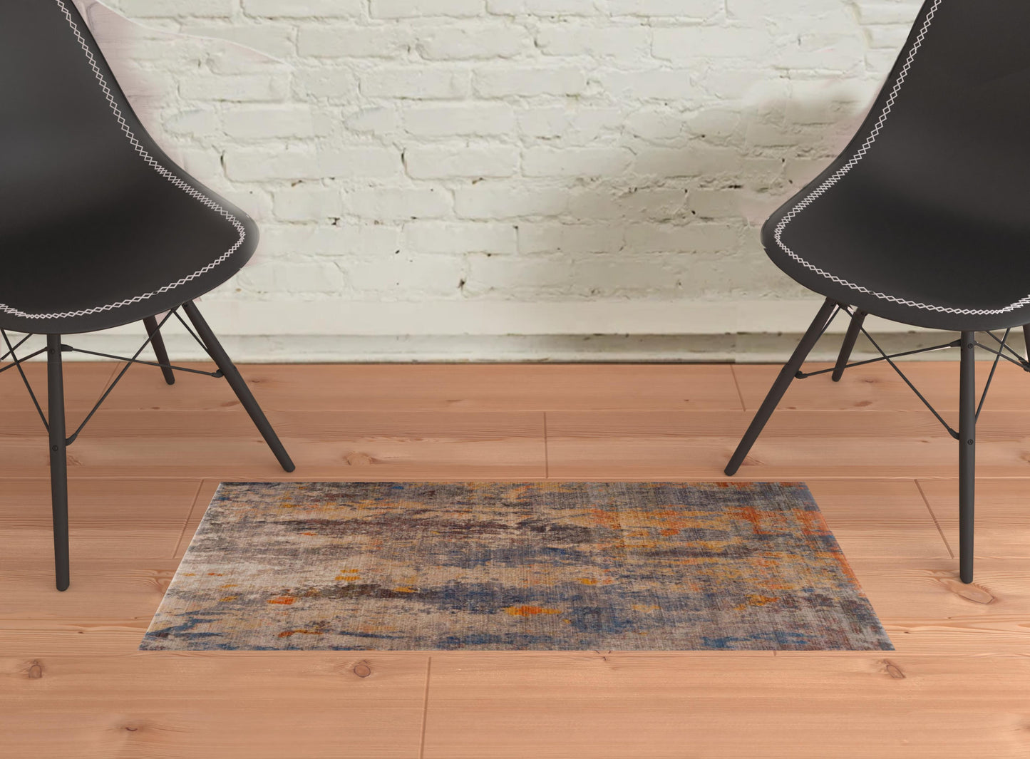 2' X 6' Beige Abstract Distressed Runner Rug