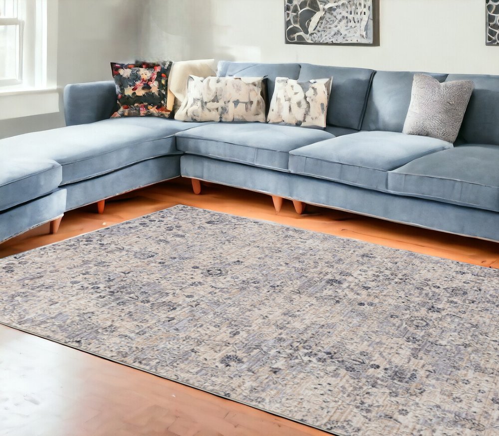 4' X 6' Gray Floral Area Rug