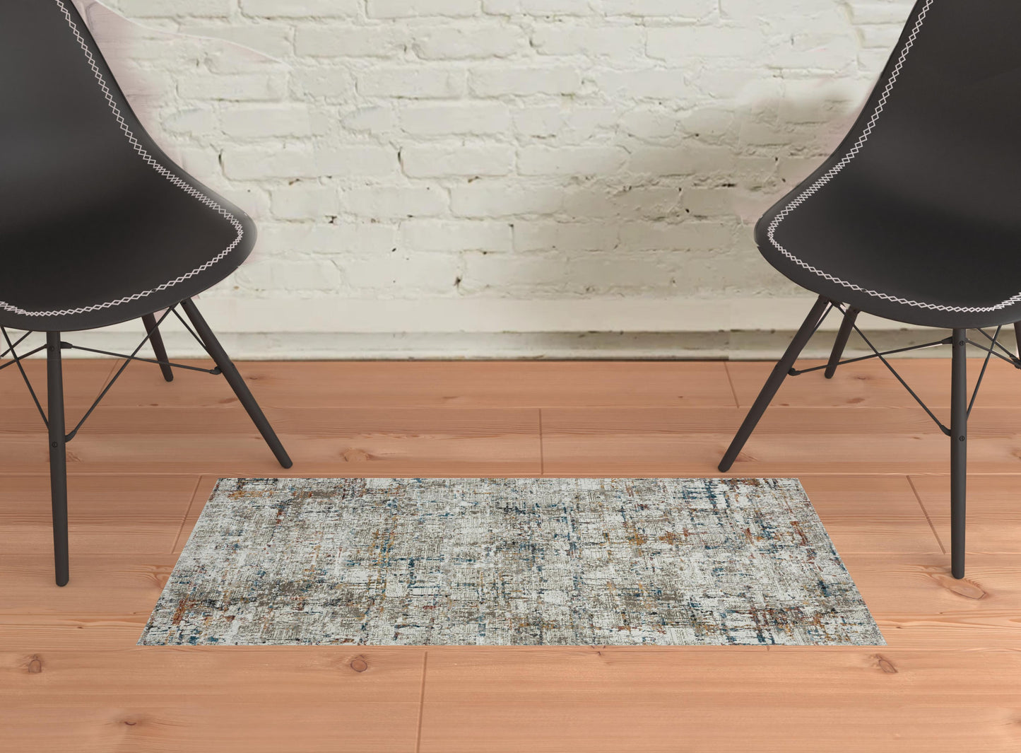 2' X 8' Gray Abstract Distressed Runner Rug