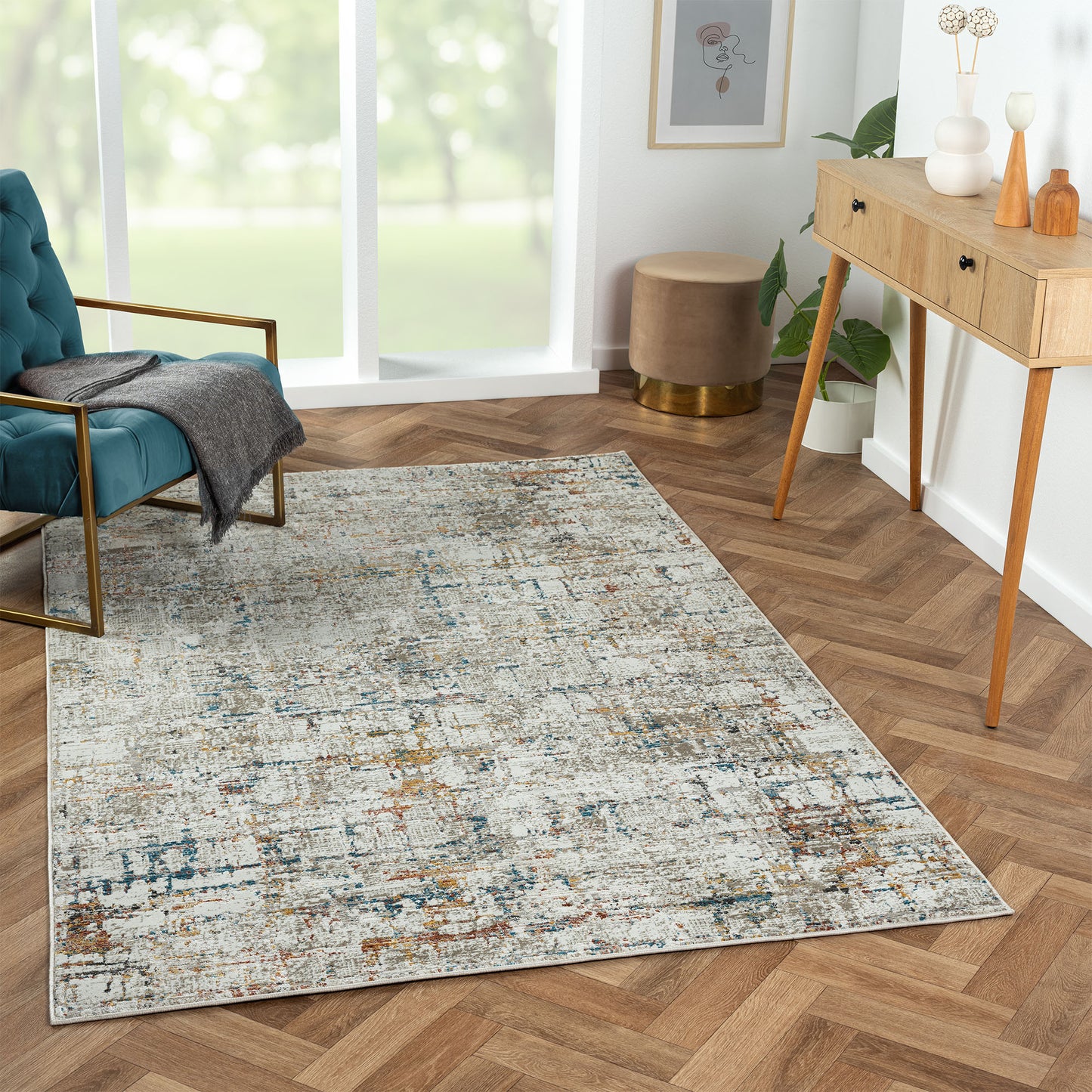 2' X 8' Gray Abstract Distressed Runner Rug