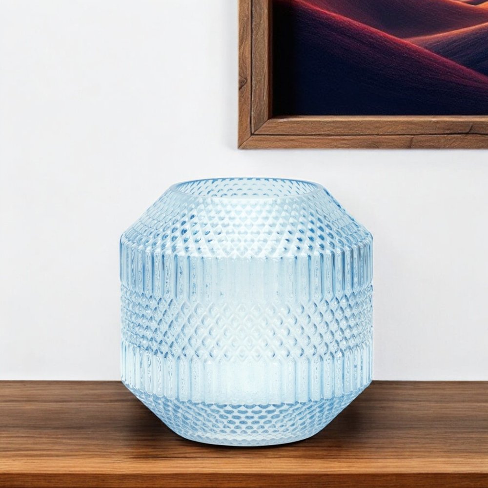 7" Pale Blue Geometric Cylinder Glass Table Vase