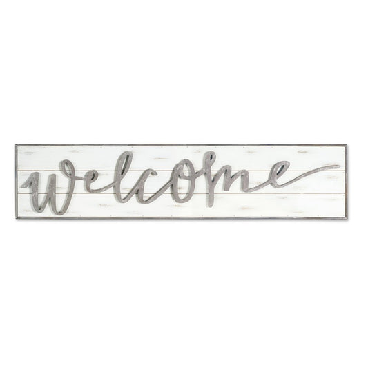 11" X 48" White And Gray Welcome Sign Wood Wall Decor