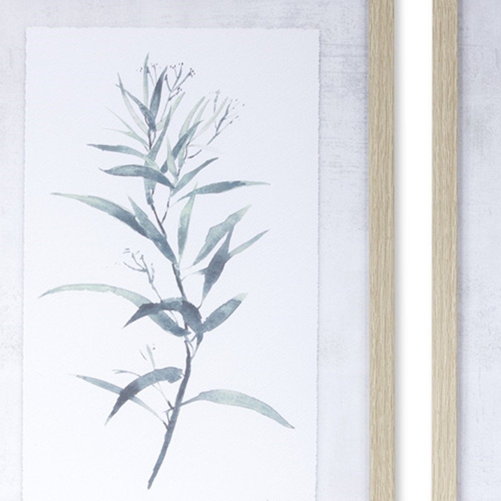 Set of Two Natural And Gray Leaf Floral Framed Art