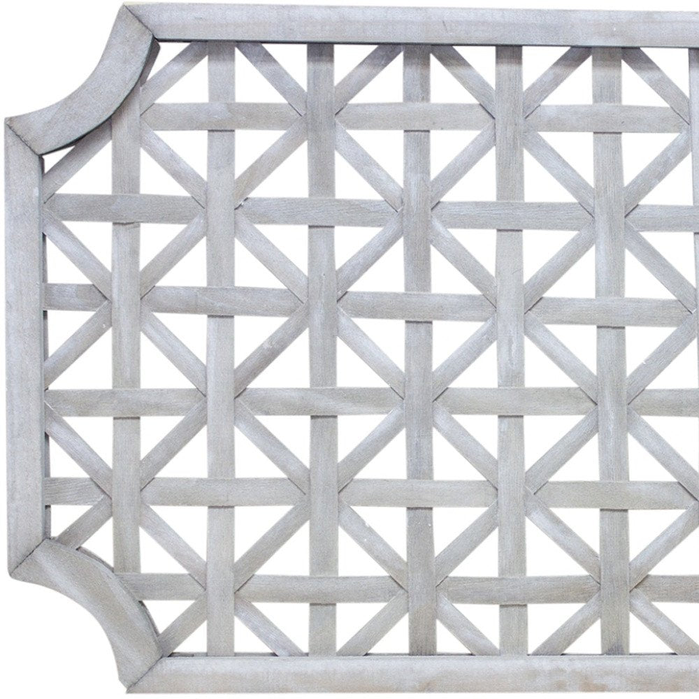 Set of Two Gray Geometric Lattice Wood Hanging Dimensional Sculptures