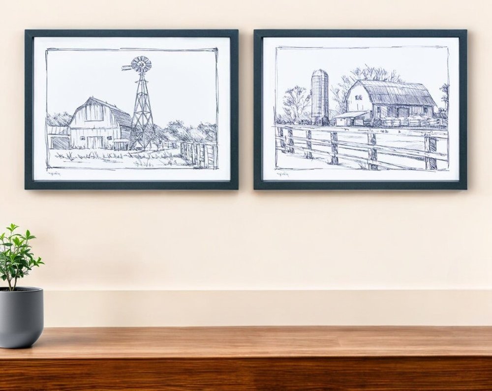 Set of Two Black And White Framed Art