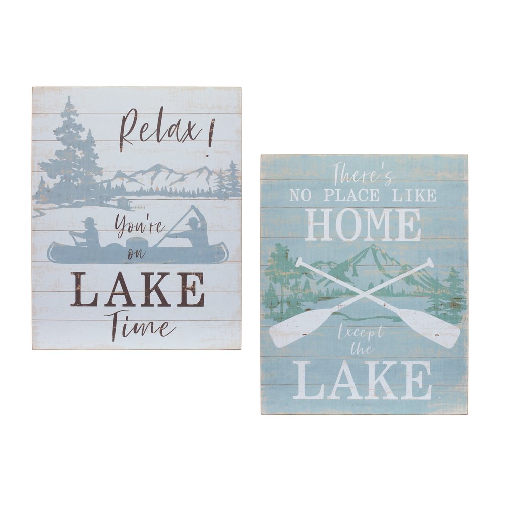 Set of Two White Black And Blue Trees, Lake Lake Wood Framed Art