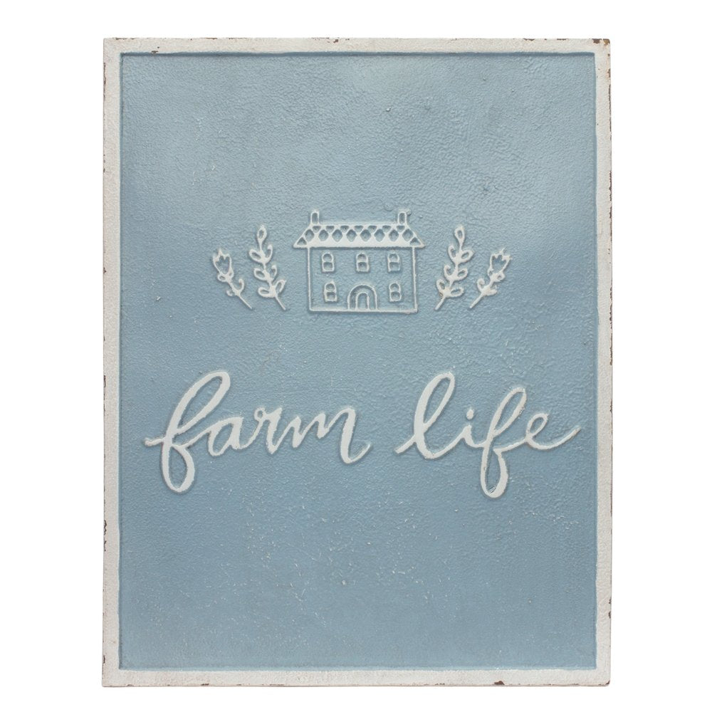 Set of Two Blue And White Farm Sweet Farm Metal Wall Decor