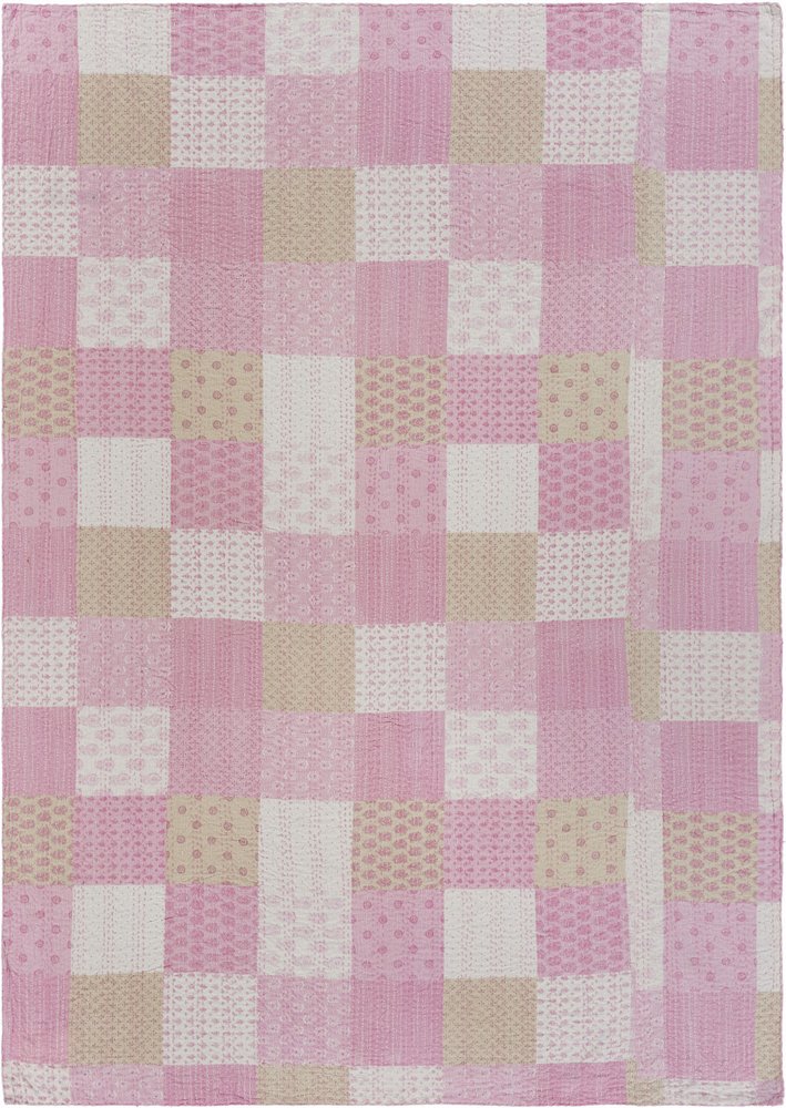 70" X 50" Blue Kantha Silk Patchwork Throw Blanket with Embroidery