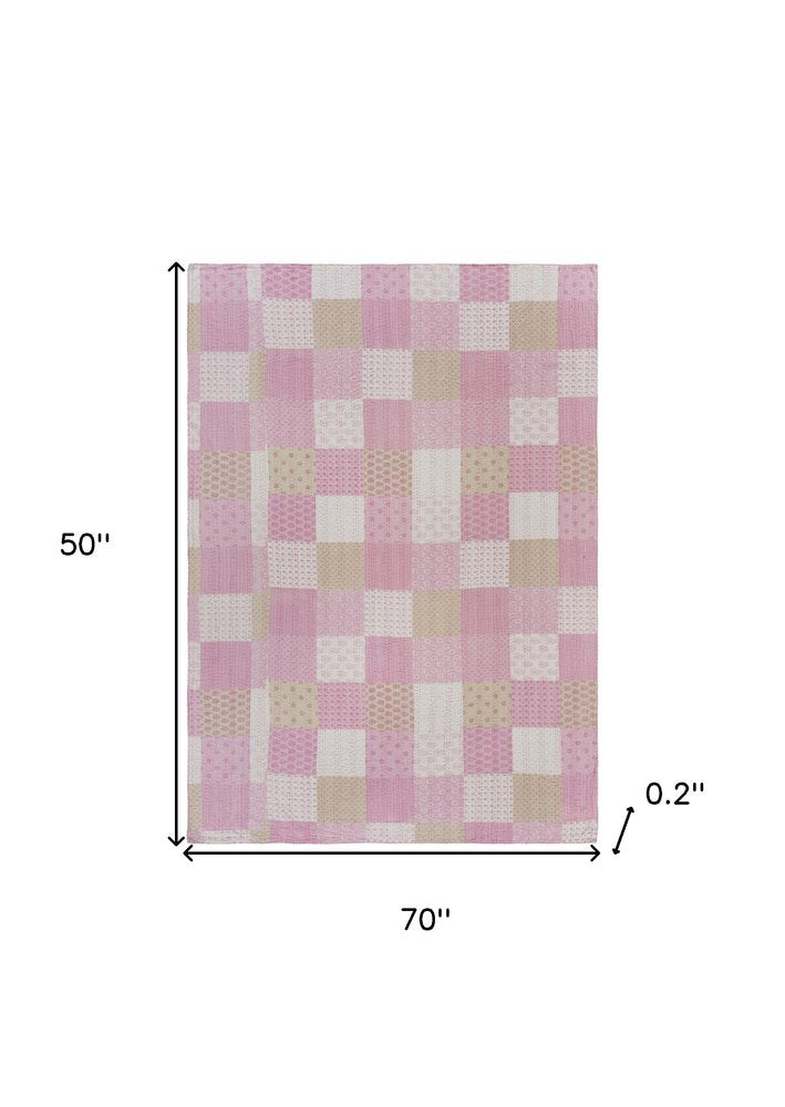 70" X 50" Blue Kantha Silk Patchwork Throw Blanket with Embroidery