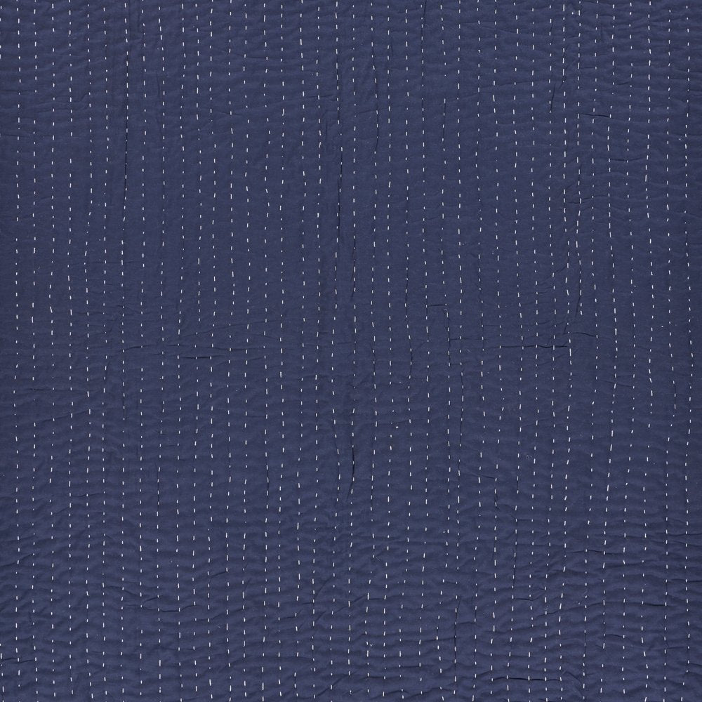 60" X 50" Blue Kantha Cotton Throw Blanket with Embroidery