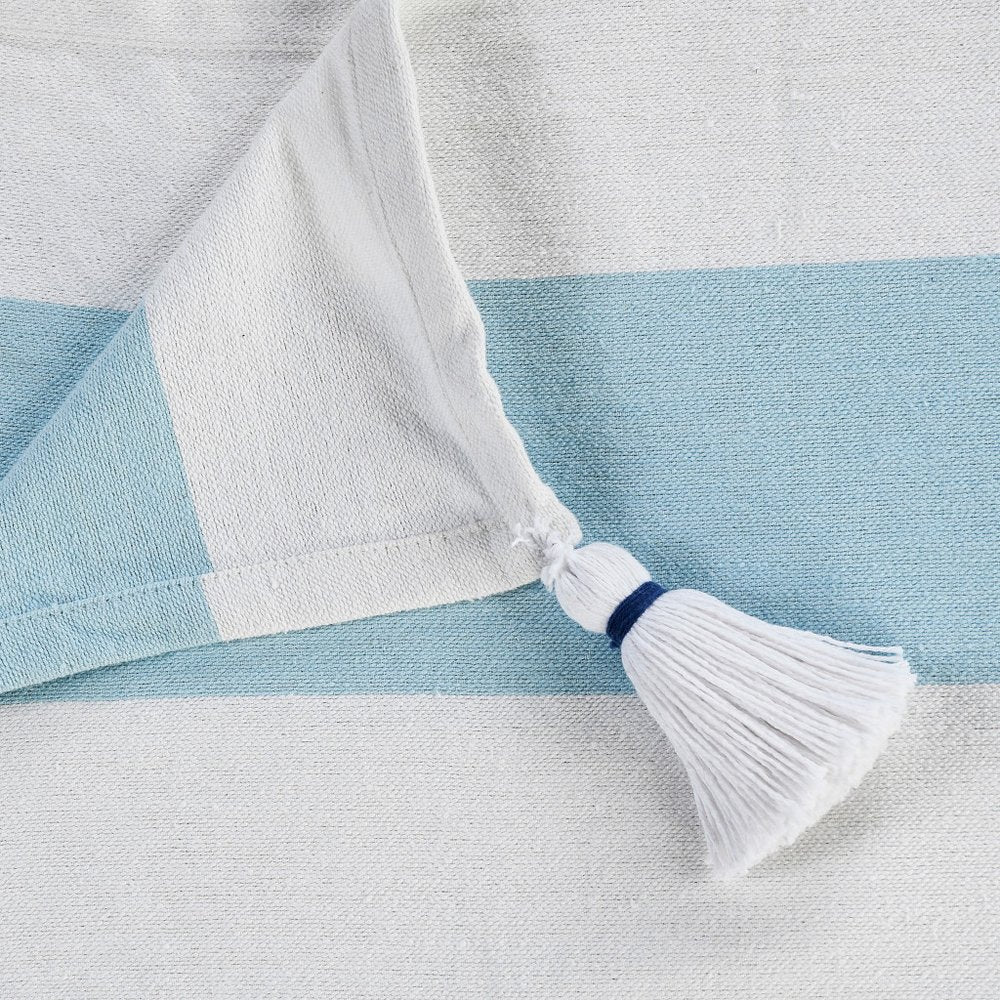 50" X 60" Blue and White Cotton Woven Striped Throw Blanket with Tassels