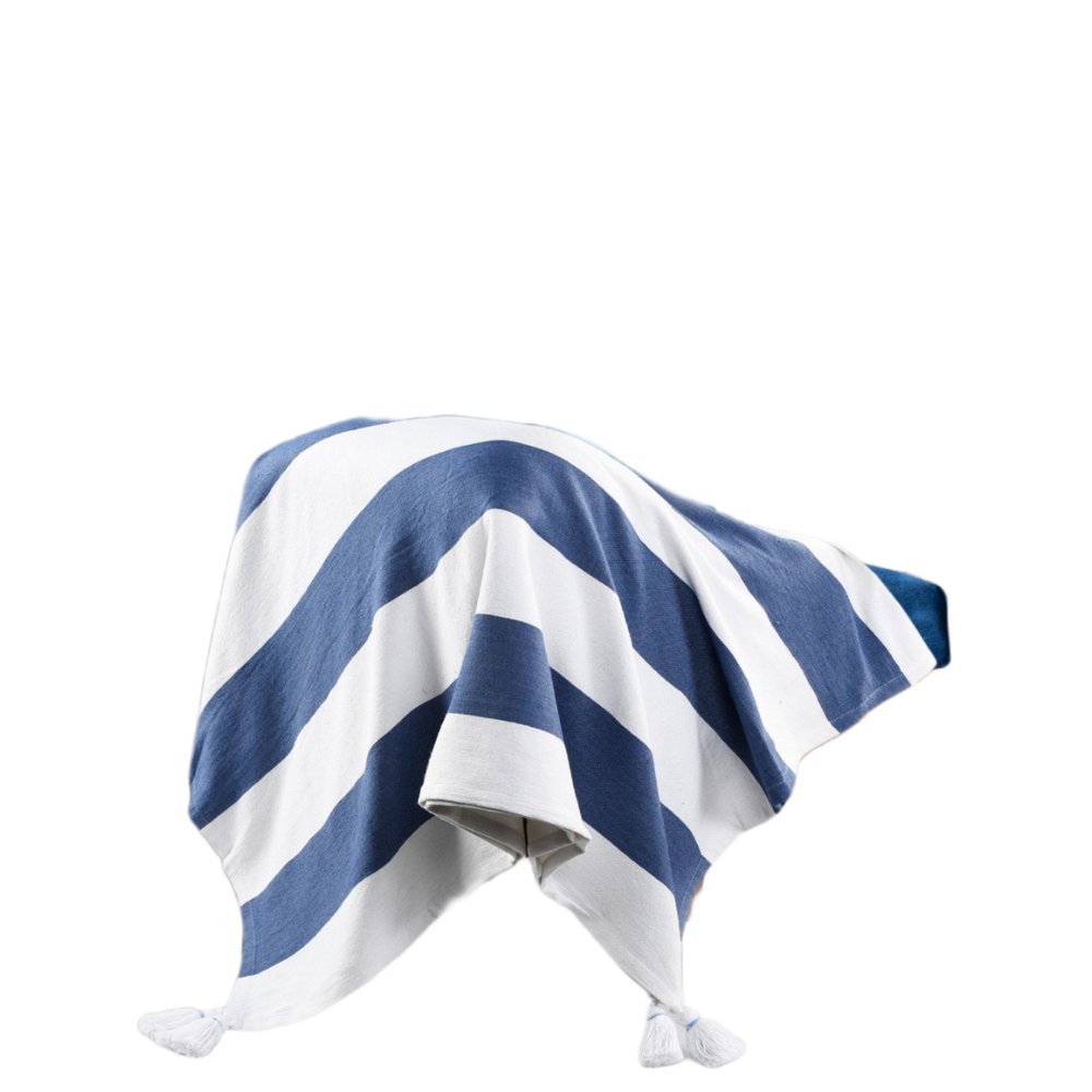 50" X 60" Blue and White Cotton Woven Striped Throw Blanket with Tassels