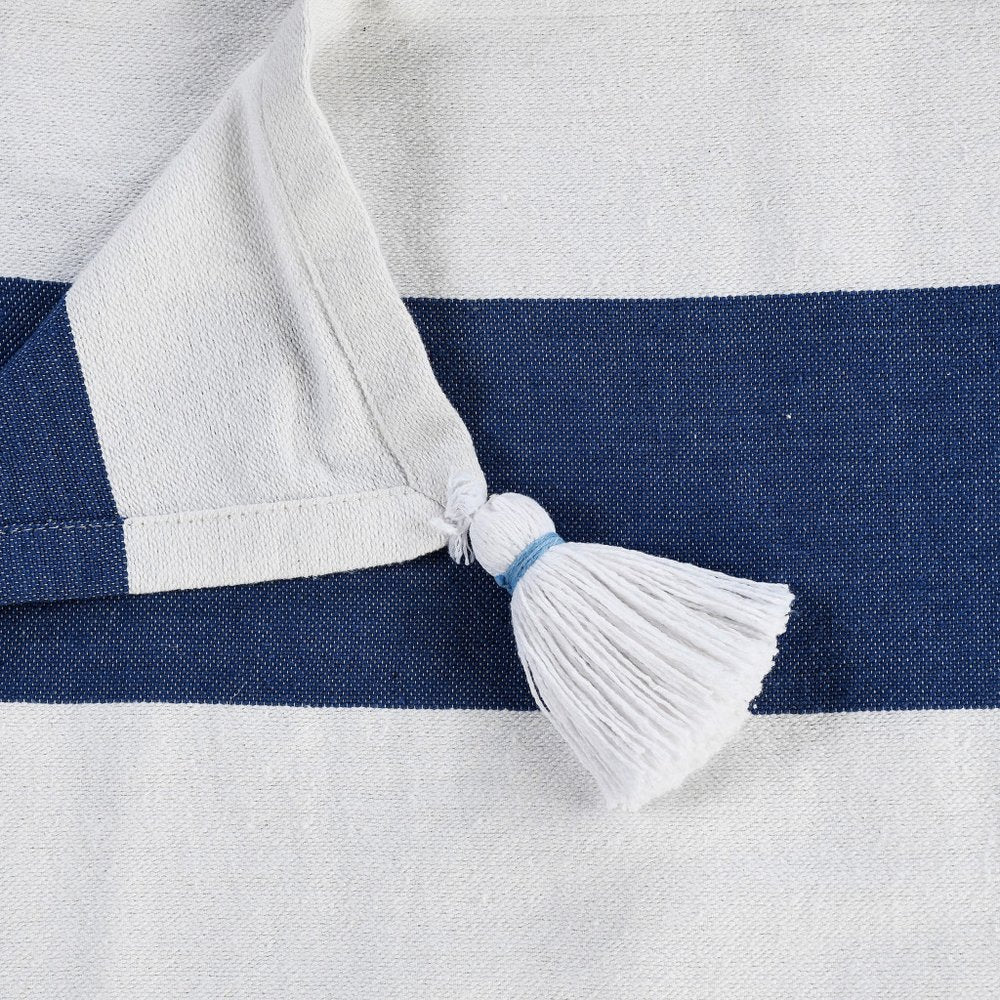 50" X 60" Blue and White Cotton Woven Striped Throw Blanket with Tassels