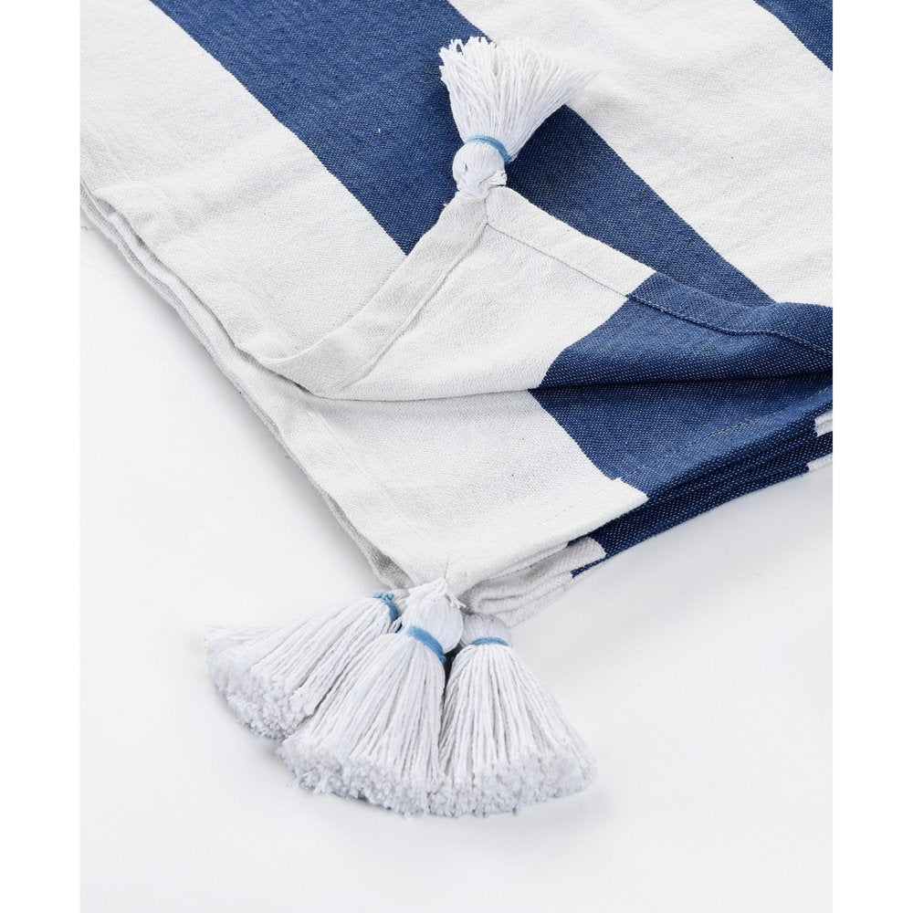 50" X 60" Blue and White Cotton Woven Striped Throw Blanket with Tassels