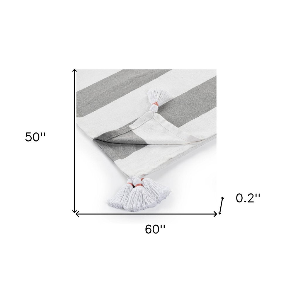 50" X 60" Blue and White Cotton Woven Striped Throw Blanket with Tassels