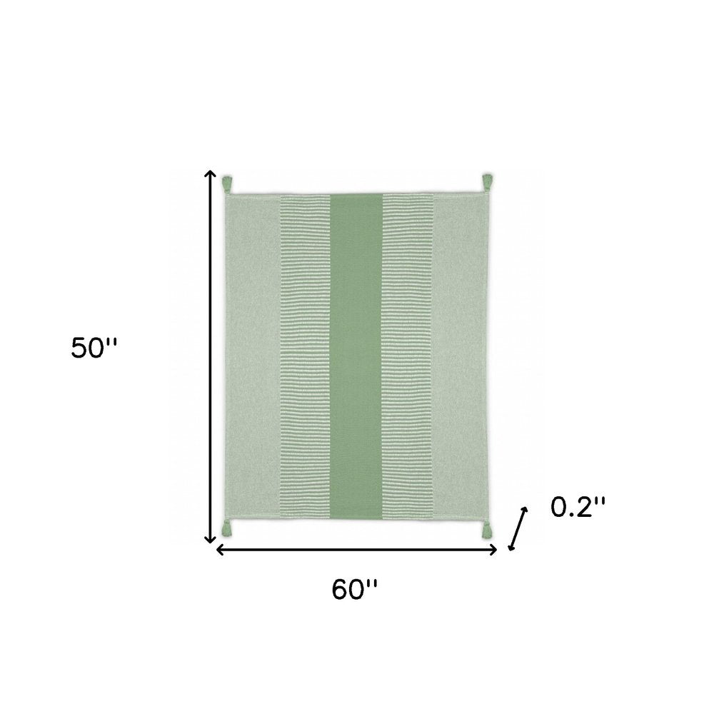 50" X 60" Blue Woven Cotton Striped Throw Blanket with Tassels