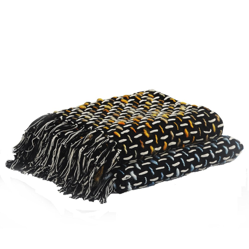 50" X 60" Black And Gold Geometric Cotton Woven Throw Blanket with Tassels