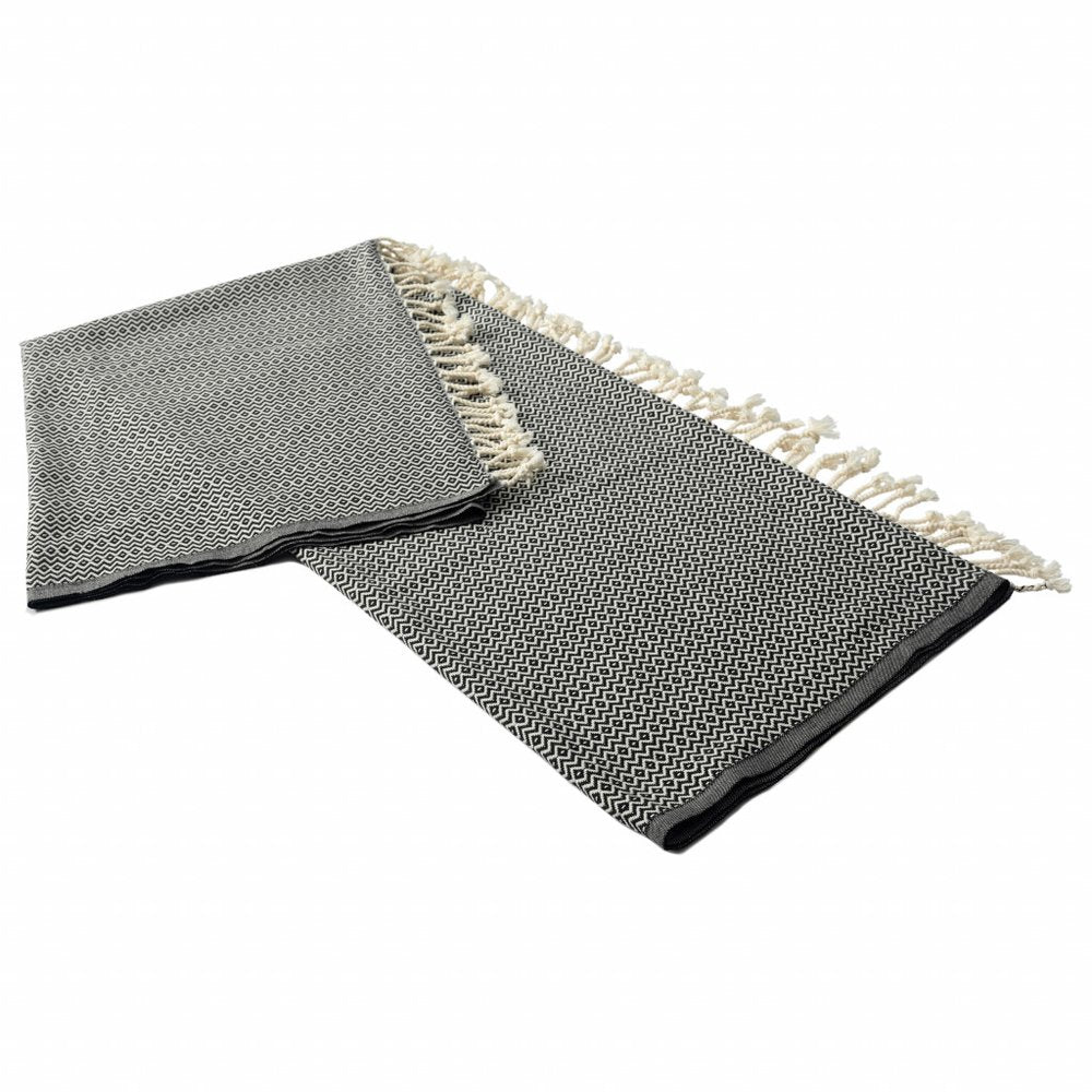 50" X 60" Gray Woven Cotton Geometric Throw Blanket with Fringe