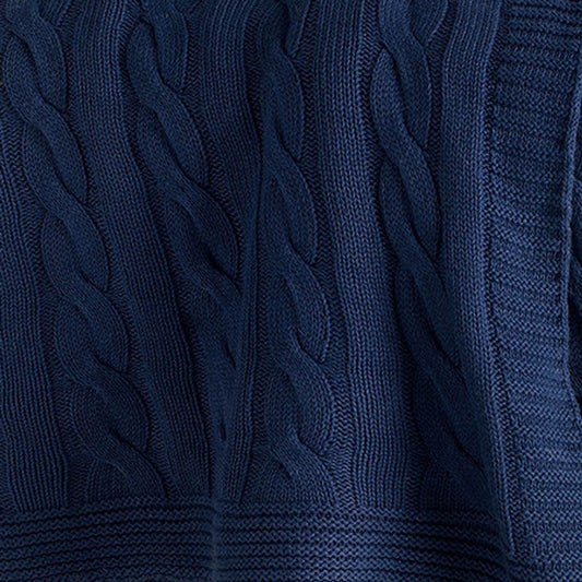 Blue Knitted 100% Cotton Throw Blanket
