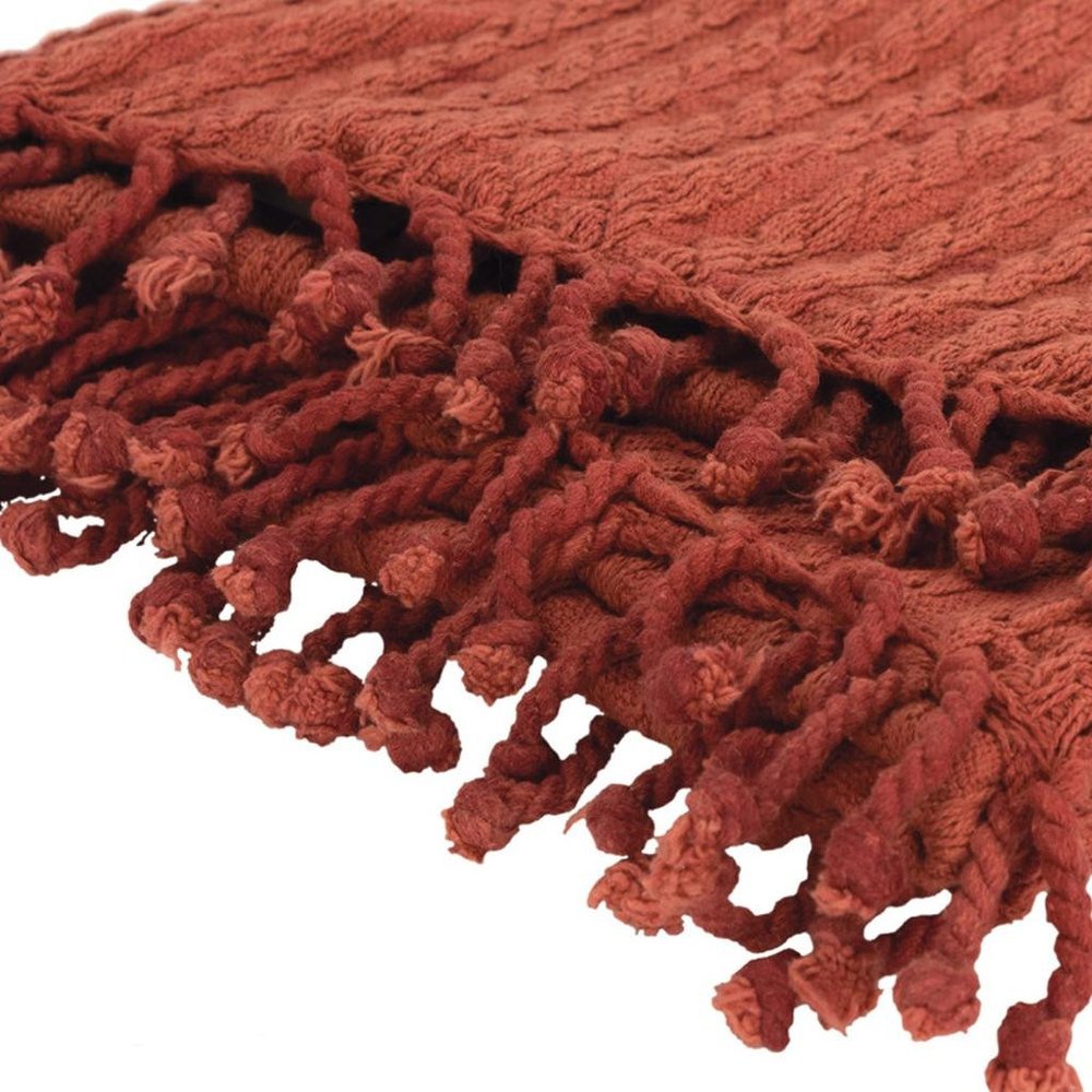 50" X 60" Burnt Orange Cotton Knitted Striped Throw Blanket with Tassels