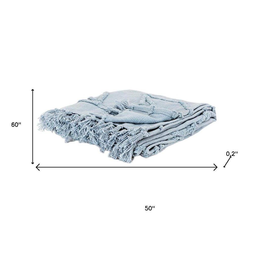 50" X 60" Light Blue Cotton Woven Throw Blanket with Tassels And Fringe