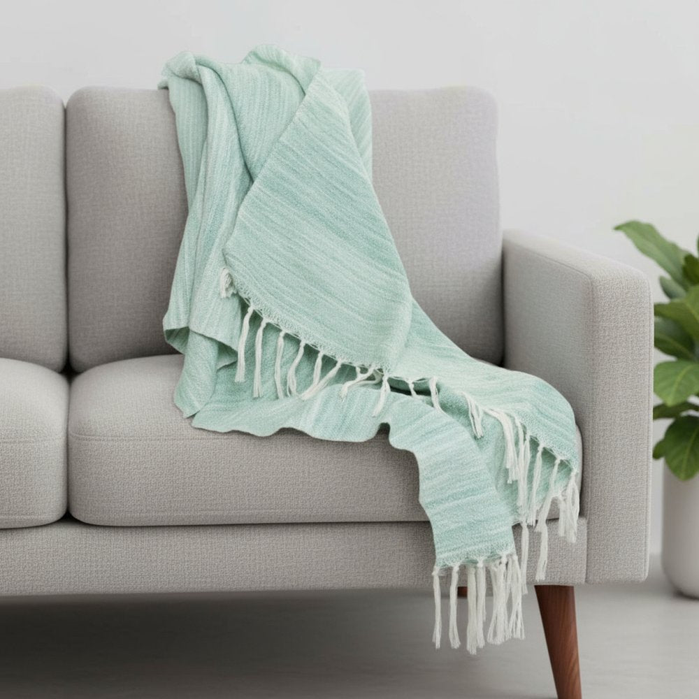 50" X 60" Aqua Woven Poly PET Abstract Stripe Throw Blanket with Tassels