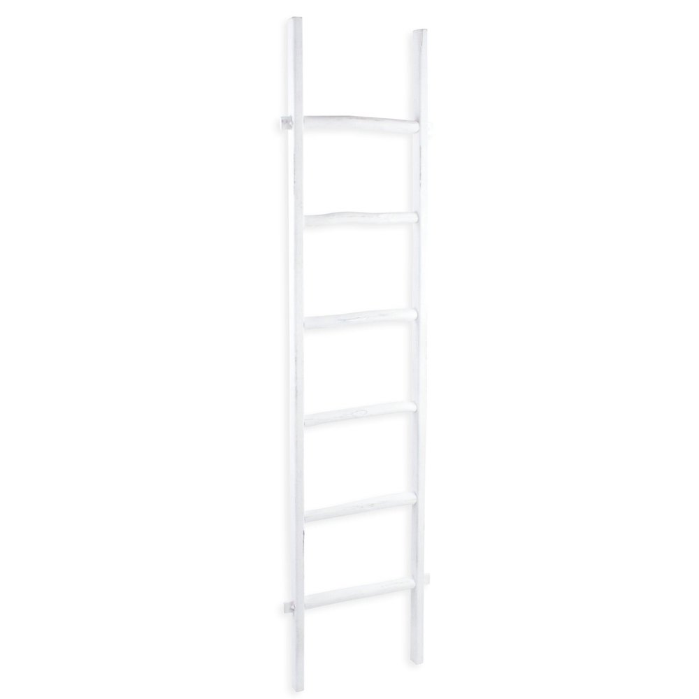 76" White Six Step Solid Wood Decorative Ladder