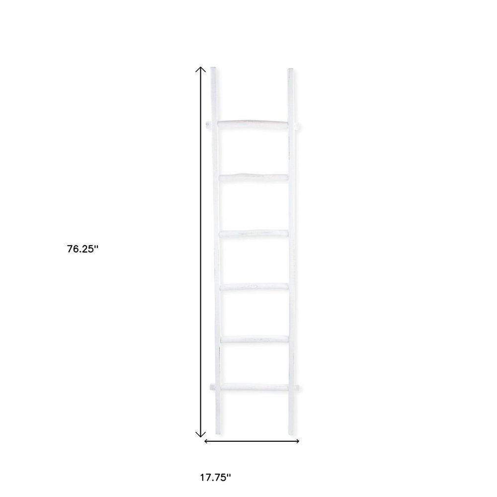 76" White Six Step Solid Wood Decorative Ladder