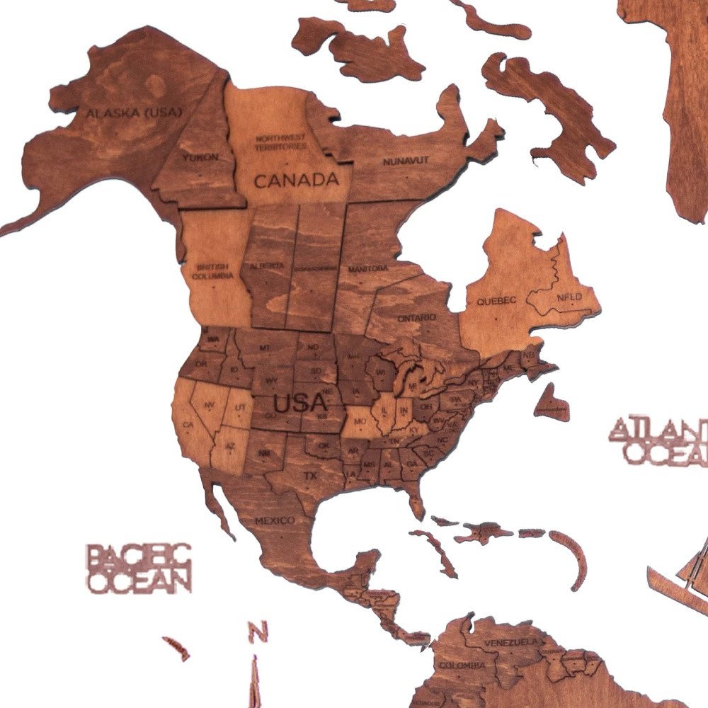 47" X 79" Brown and Tan Wood World Map Hanging Dimensional Sculpture