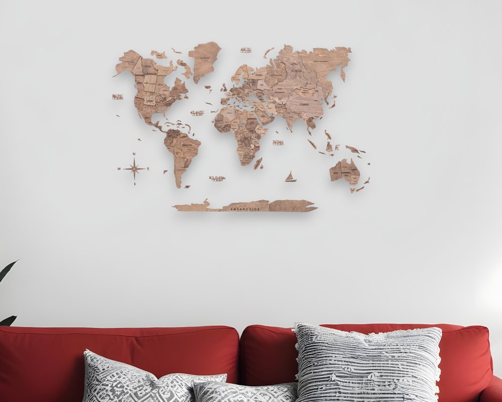24" X 39" Wood Brown Wood World Map Hanging Dimensional Sculpture