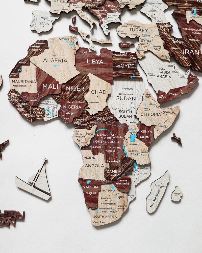 47" X 79" Brown and Beige Wood World Map Hanging Dimensional Sculpture