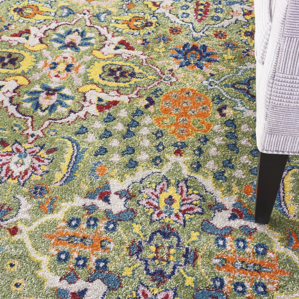 7' X 10' Green Floral Power Loom Area Rug